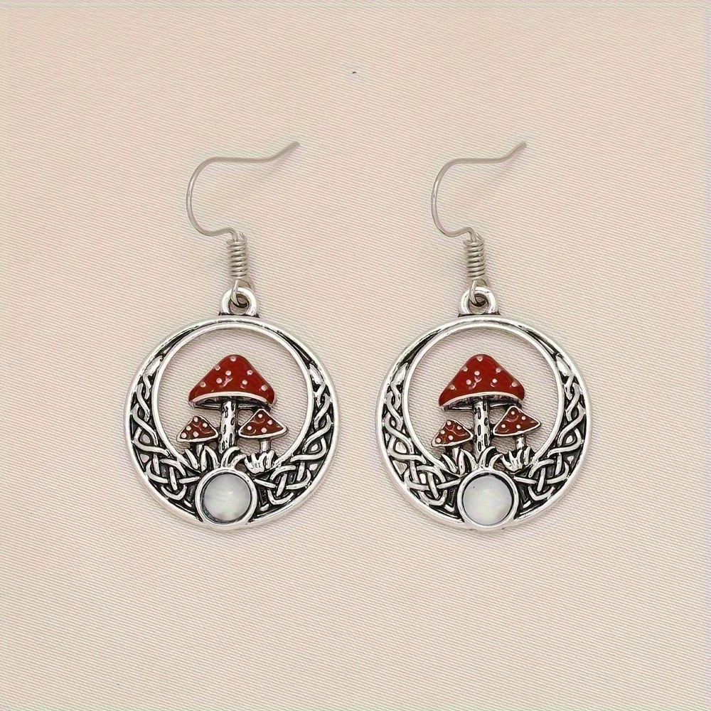 1 Pair of Cute Red Mushrooms Round Dangle Earrings Birthday Gift Anniversary Party , Jewelry, Niche Style Hot List, Bestselling