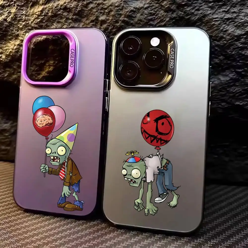 

C-Cartoon P-Plants vs. Zombies Phone Case For iPhone17,16,15,14,13,12,11 Plus,Pro Max Colored Silver Plated Inside Cover