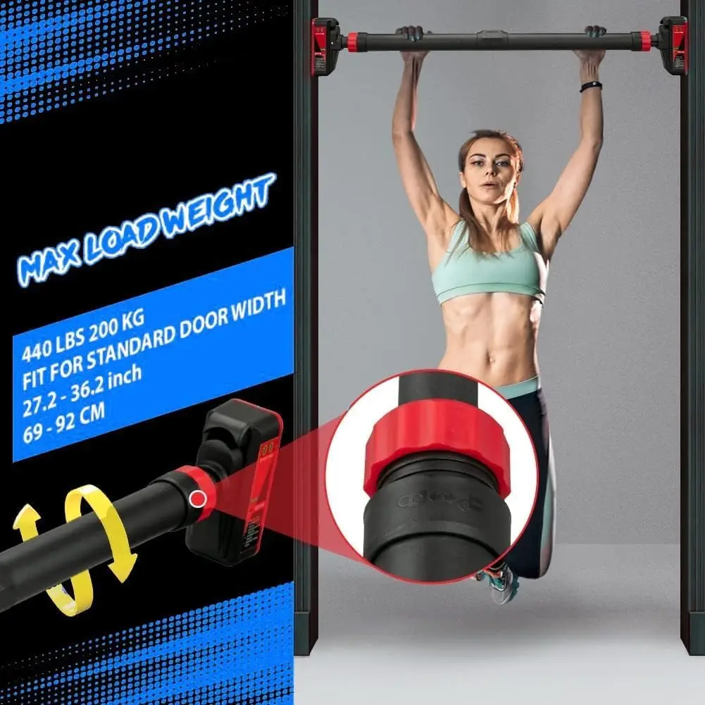 Pull Up Bar for Doorway, Strength Pull-Up Bars, Adjustable Width Chin-Up Bar for Home Gym, No-Screw, No Installation Required, with Level Meter, Max Load 440 Lbs,Upper Body Strength Training image 3