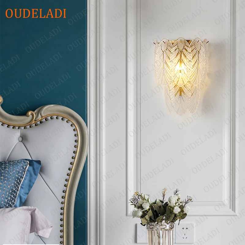 Luxury Crystal Feather wall Lamps Bedroom Aisle Stair Decor Lamp Modern Fashion Living Room Restaurant Background Wall Sconce