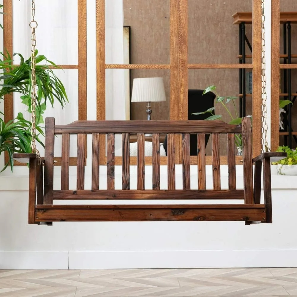 Wooden Porch Swing 2-Seater, Bench Swing with Hanging Chains, Heavy Duty 800 LBS, Hanging Chair