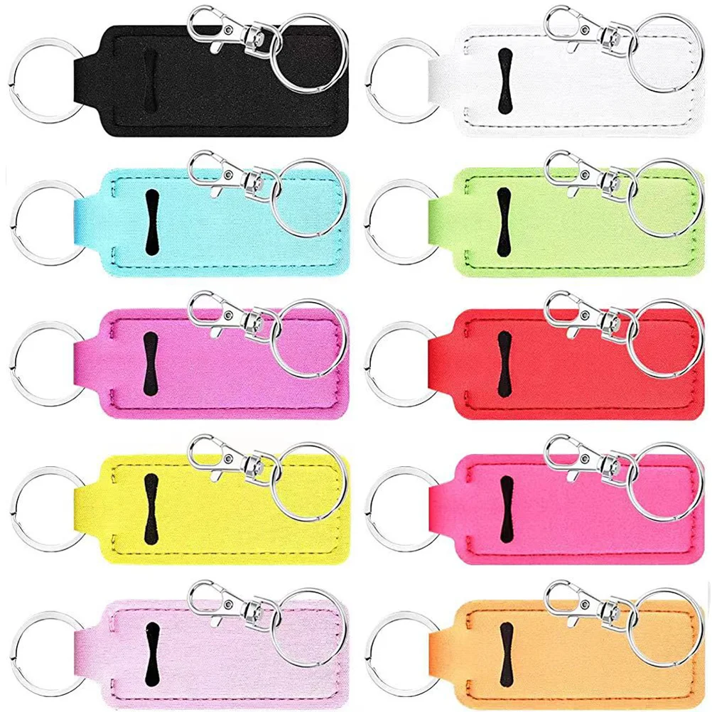 

10 set Lipstick Protector Keychain Portable Lip Balm Holder Keyring Small Lip Gloss Sleeve For Travel Purse Accessory