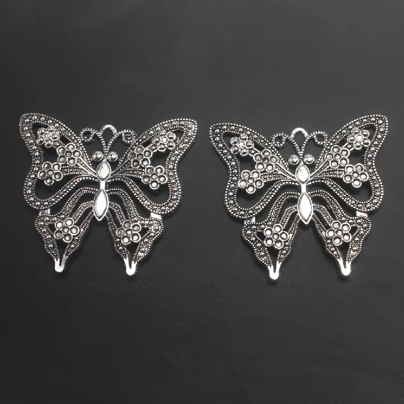 2pcs Silver Plated Large Hollow Alloy Butterfly Pendant DIY Charms Necklace Jewelry Crafts Metal Accessories 56*49mm P463