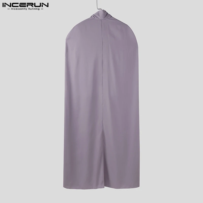 INCERUN Kemeja Gaya Panjang Pria Warna Solid Kemeja Ponco Dua Potong Palsu Pakaian Jalanan Longgar 2025 Atasan Jubah Kasual Fashion Pria