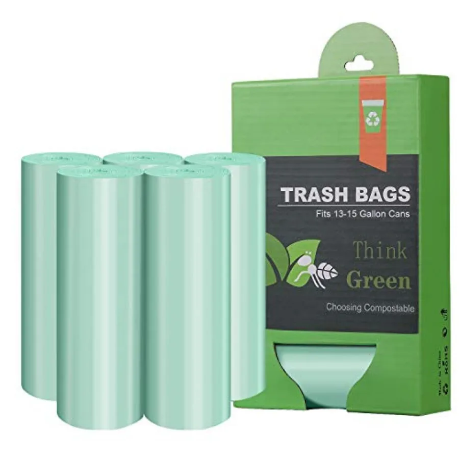 Bolsas de basura compostables, bolsas de basura para cocina de 15 pies de altura, resistentes, sin perfume, 1.18 mils, 55 L, 60 unidades, gruesas y resistentes.