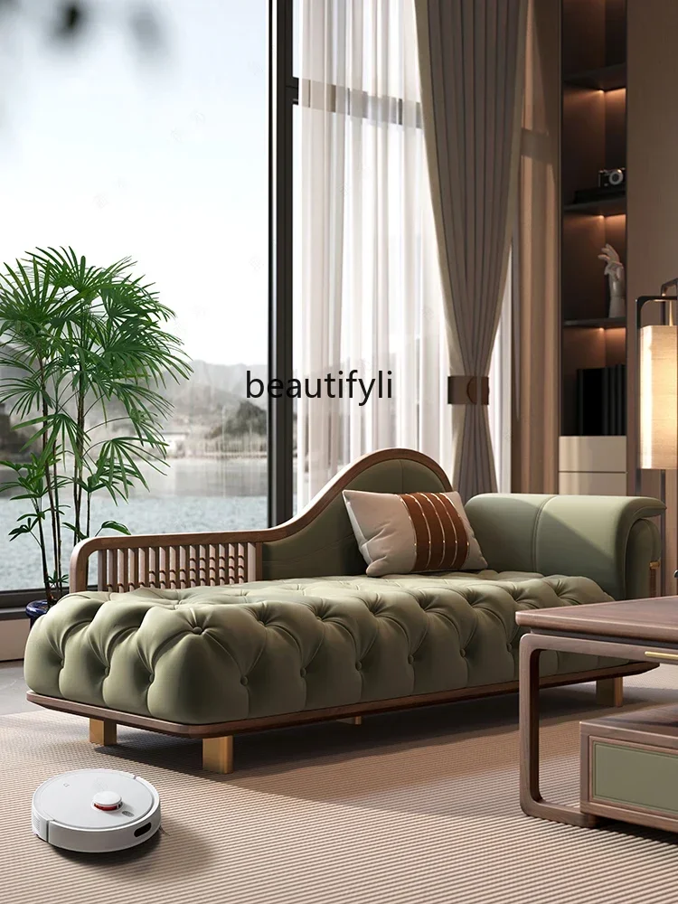 Light Luxury New Chinese Style Black Walnut Bedroom Chaise Longue Villa Princess Beauty Bed Hotel Club Leisure Sofa