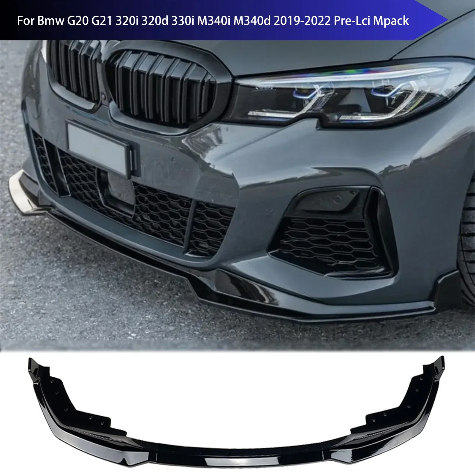 Lame de pare-chocs avant pour BMW G20 G21 320i 320d 330i M340i M340d 2019-2022 Pré-LCI Mpack Spoiler Diffuseur Protection inférieure du pare-chocs