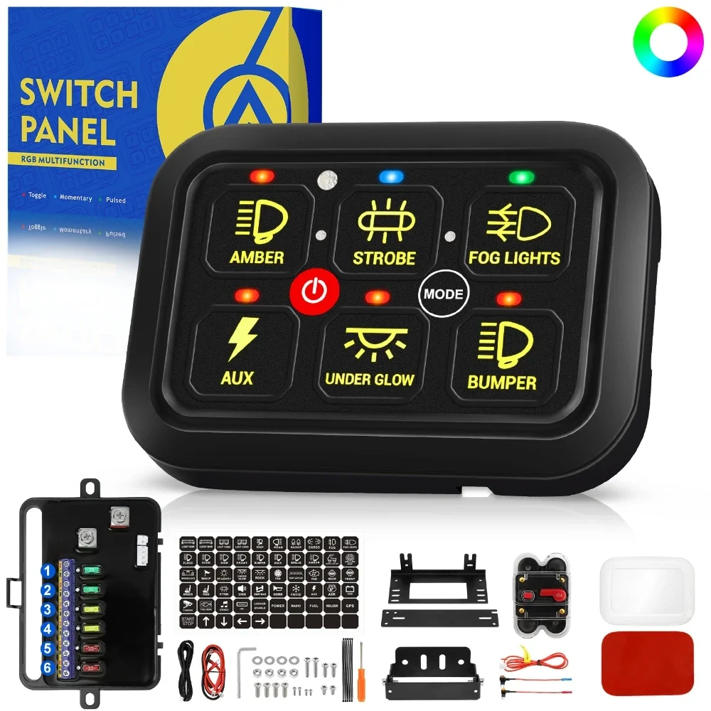 1400 W 6 Gangs RGB-Schalttafel, universelle LED-Leuchten, elektronisches Ein-Aus-Steuerrelais, Stromversorgungssystem für SUV, Wohnmobil, Wohnmobil, Marine