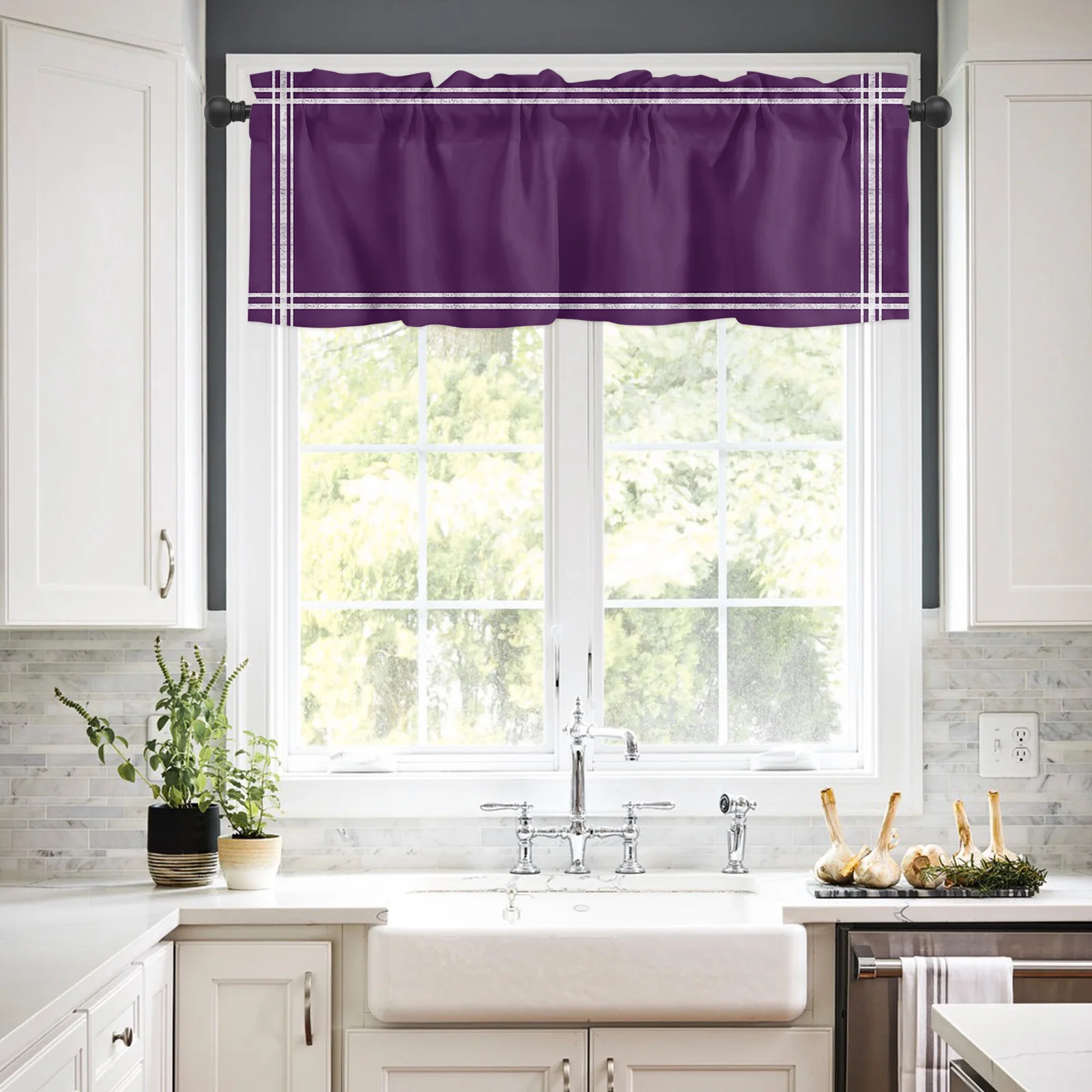 ZEDLIYU Short Purple Curtain, Valances for Windows Kitchen Café Living Room Small Window Valance Purple 1 Panel, 54 x 18 Inch