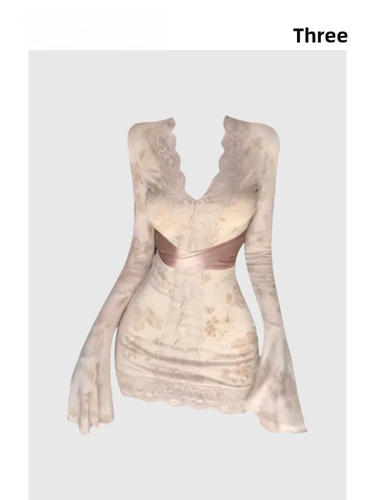 

HEZA Pure Desire Lace Splice V-ne Dr Женская весенняя юбка для похудения на талии Корейская повседневная длинная юбка для поездок на работу