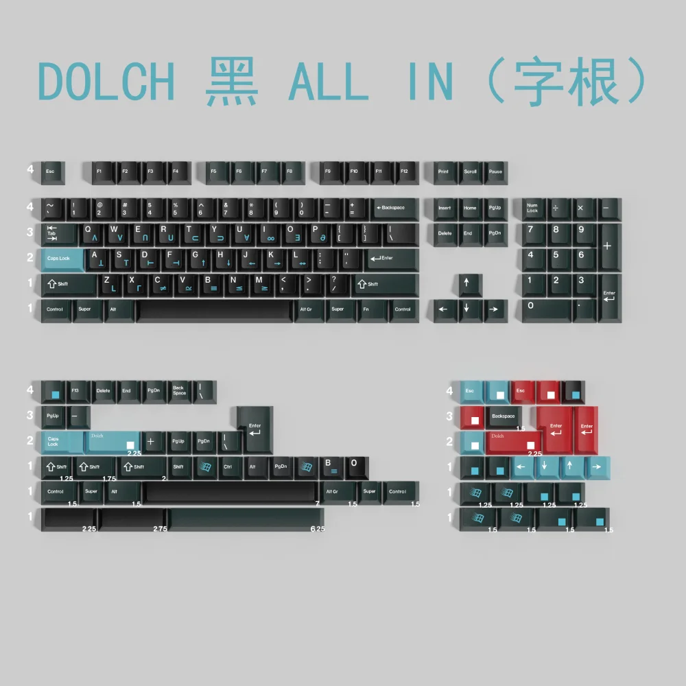 PBT Keycap Cherry Profile DOLCH Keycaps Dye Sublimation Key Caps Cherry Profile Keycap For  ISO Enter 2.25U 2U Spacebar 1.75u 2u