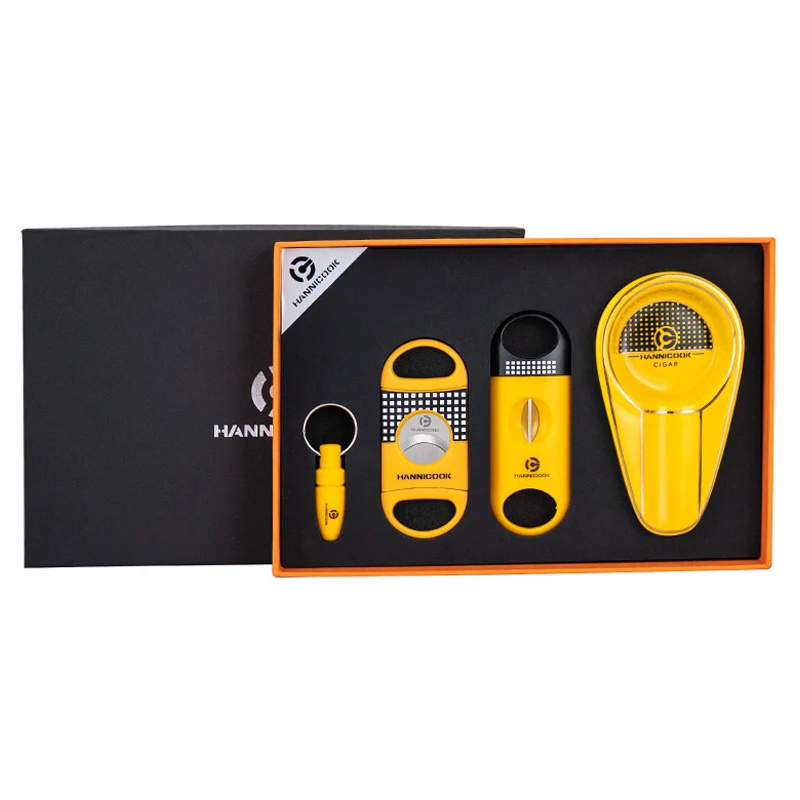 

Cigar Clipper, Stainless Steel Sharp Double-Blade Flat-Mouth Clipper, V-Clipper, Cigar Drill Gift Four-Piece Set, Cigar Tool Set