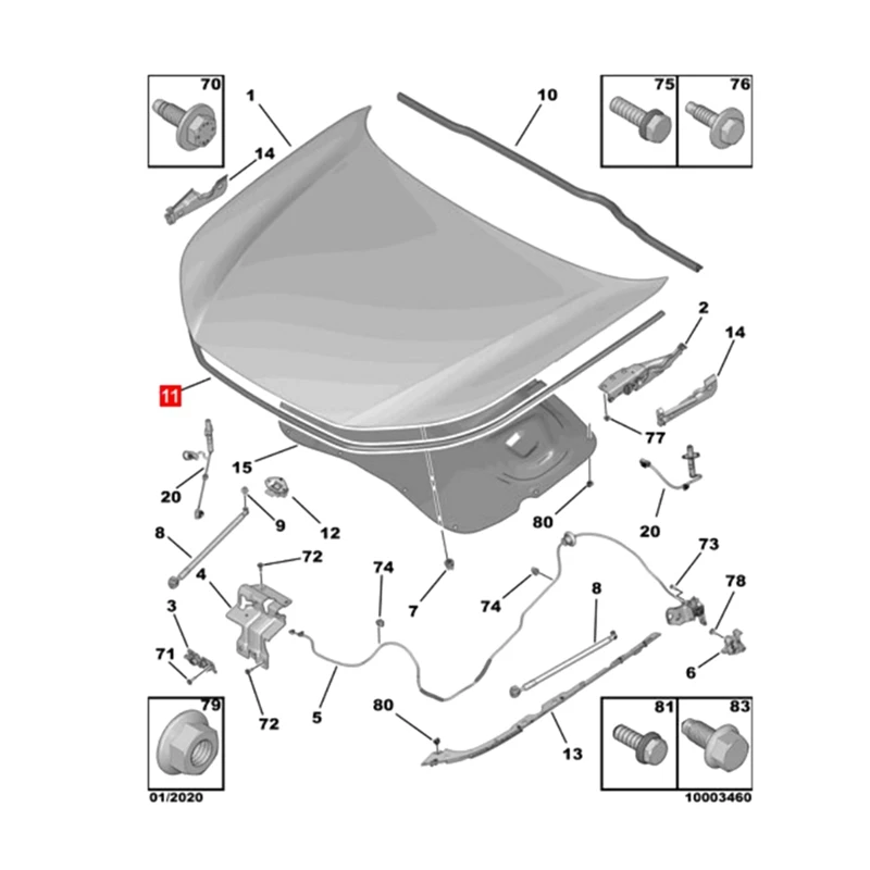 Hood Sealing Strip YL01257480 For Peugeot 508L 2019- FRONT HOOD BONNET SEAL SEALING STRI