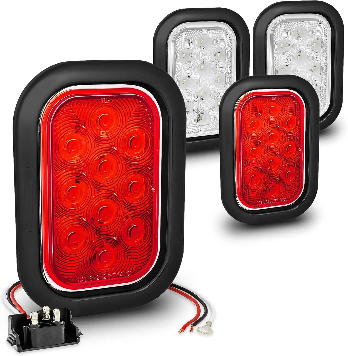 

TRUE MODS 2 Red + 2 White 5x3 Inch LED Trailer Tail Light Kit [DOT FMVSS 108] [Submersible] [Stop Turn Tail Reverse] [10 LED] fo