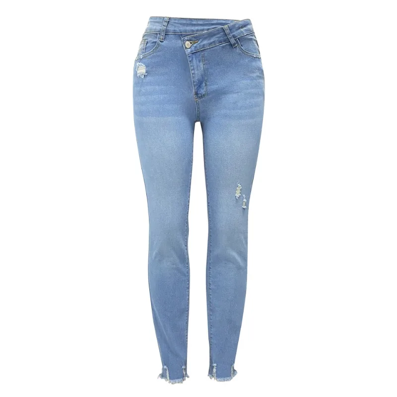 Novas mulheres estiramento fino ajuste ligh azul de alta qualidade jeans cintura alta casual senhora feminino calças jeans retas