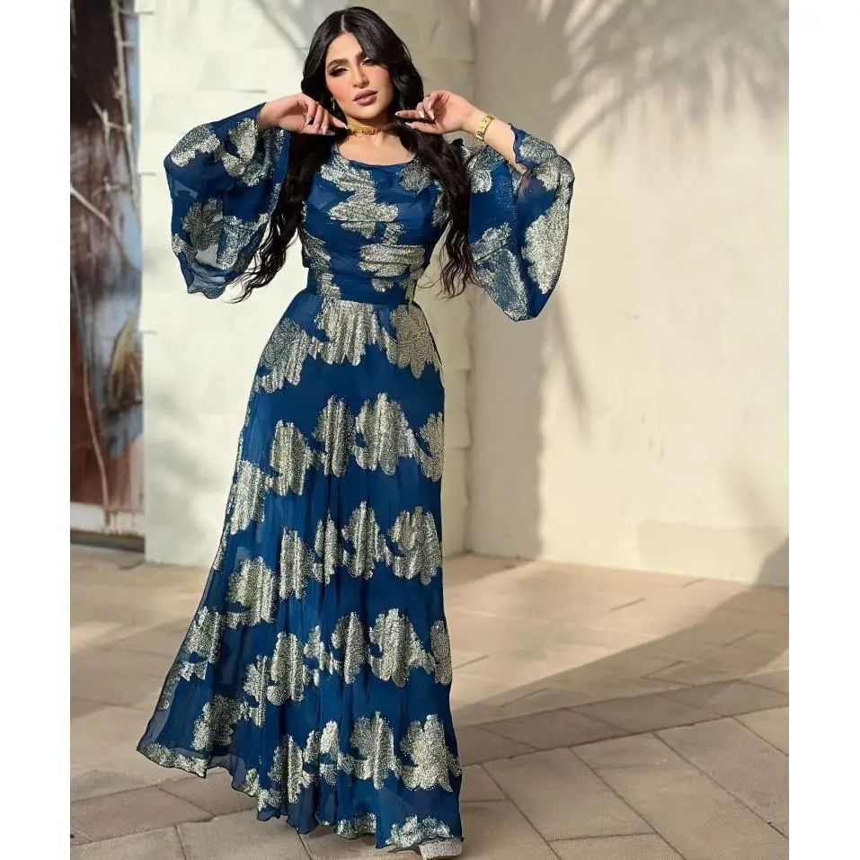 

Женское золотое бальное платье с принтом, длинное све, со средней талией, Bubble Sve, торжественное вечернее платье, костюм KTV из полиэфирной ткани