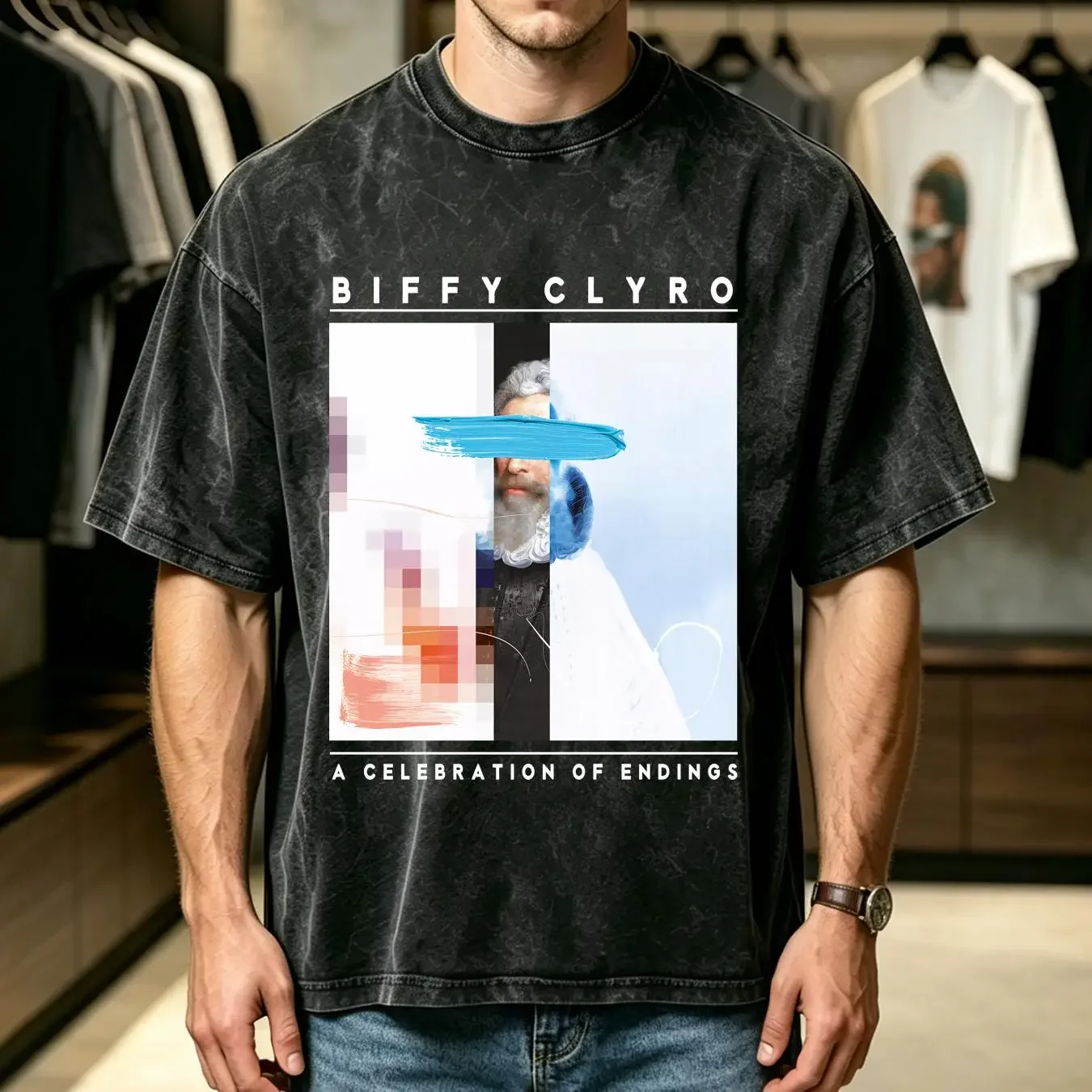 washed T Shirt biffy clyro a celebration of endings vintage Washed fashion homme Top For Everyday Wear Unisex streetwear