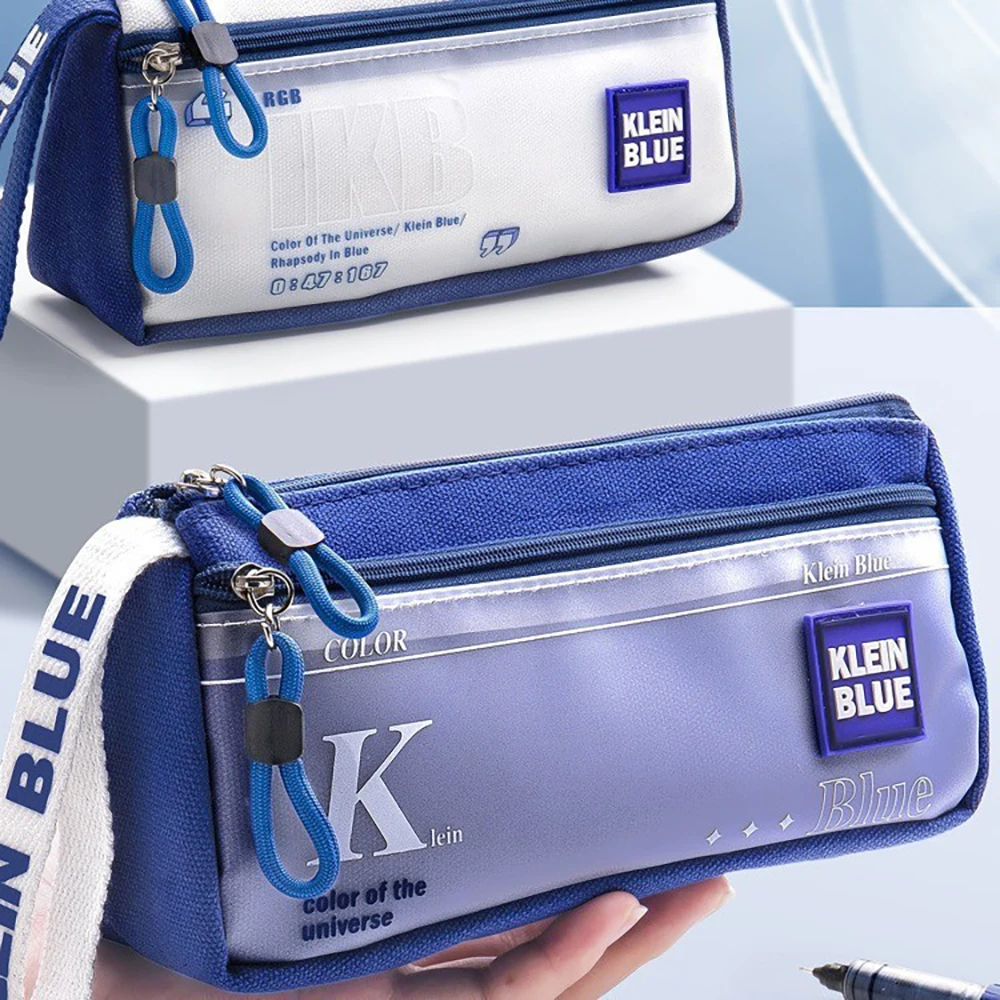 Large capacity boys' pencil case, Klein blue high-value stationery box, student desktop stationery storage bag