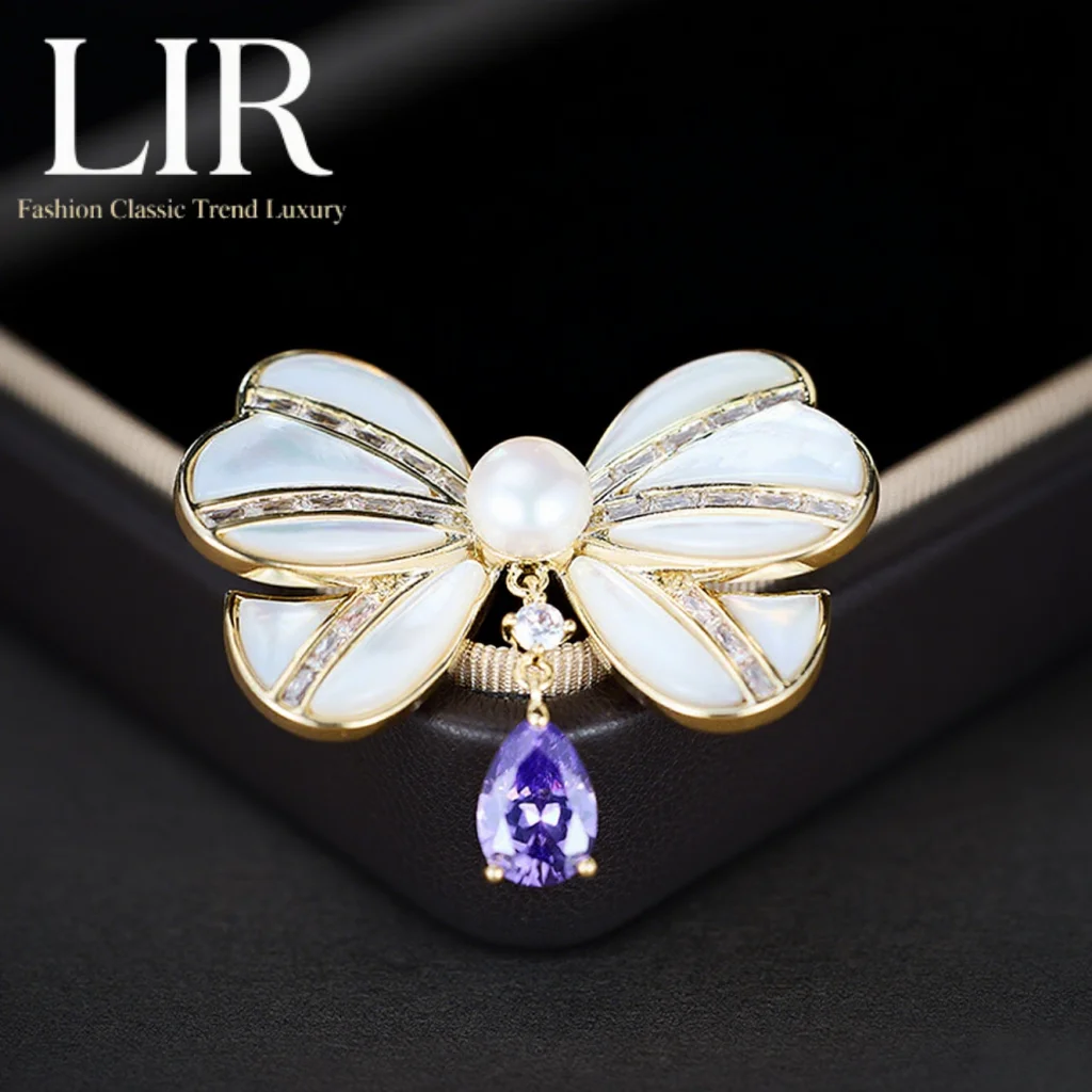 

LIR Premium Natural Mother of Pearl Brooch: Pearl Bow, Elegant Corsage, Anti-Slip, Stylish Women's Accessory