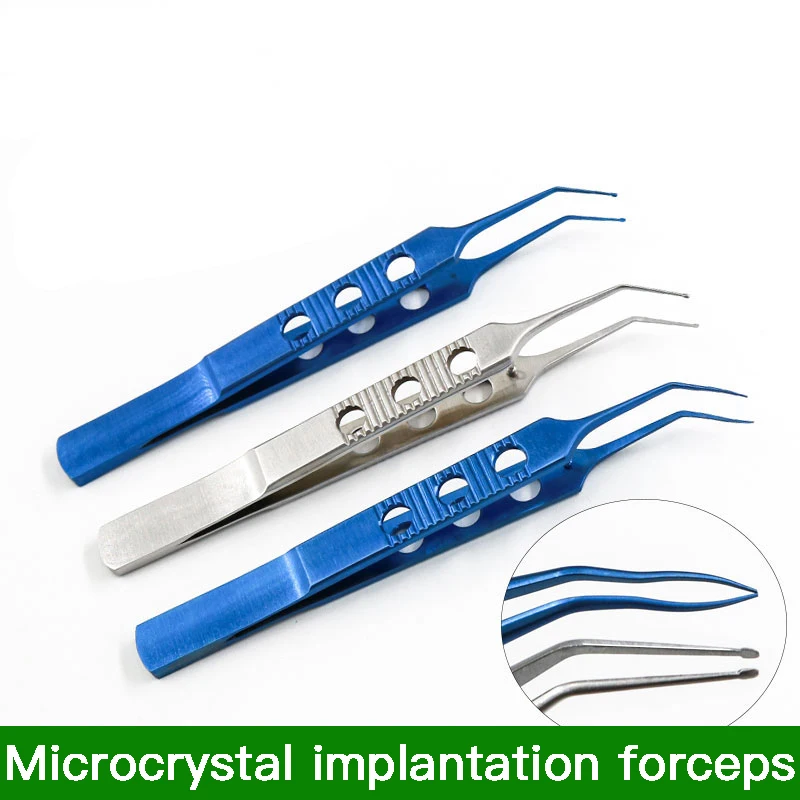 Microinstrumentos oftálmicos, fórceps de implante de cristal, mango plano suave, cola de pato, fórceps oftálmicos