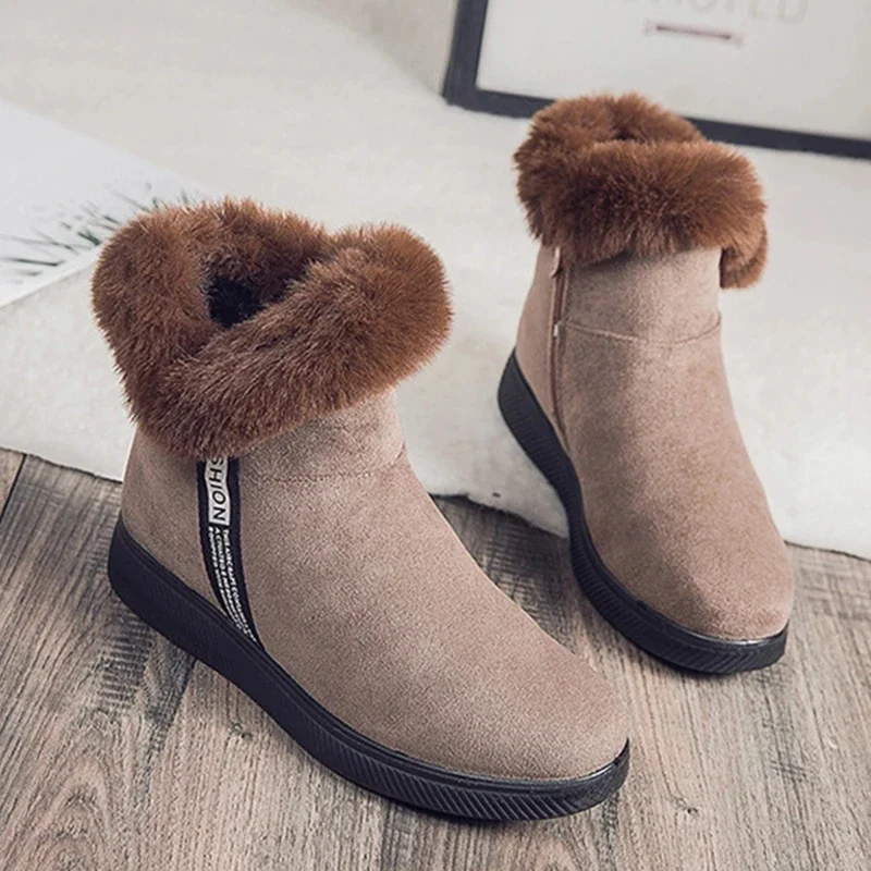 Winter Boots Women Shoes Solid Flat Plush Warm Snow Bottes Women Sneakers Zipper Winter Ankle Boots Casual Shoes Woman