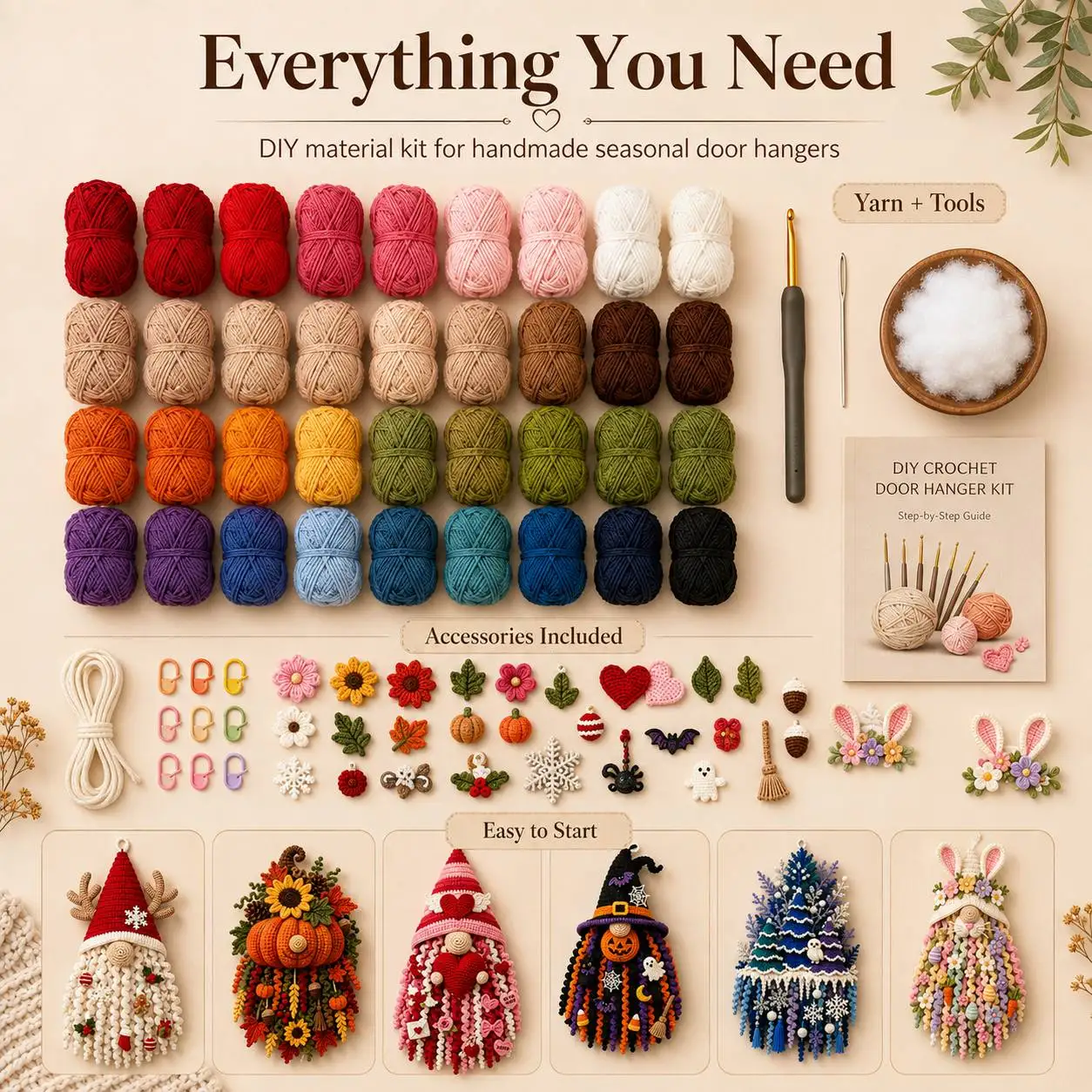3D DIY Crochet Door Hanger Kit Handmade Wall Hanging Craft Set Seasonal Farmhouse Porch Decor Beginner Friendly Holiday Craft