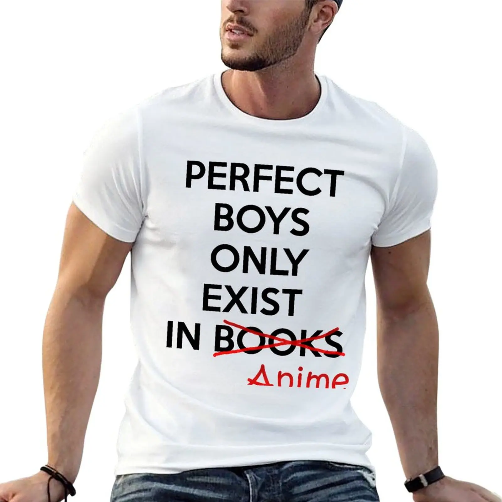 Perfect boys only exist in ANIME. T-Shirt Big Size Loose Fit Tee Shirt