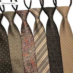 Veektie marca 8cm gravatas com zíper para homens floral onekey paisley formal retro vintage marrom mailard corbatas presentes originais designer