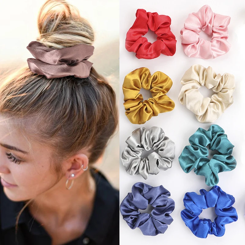 Chouchous en Satin de couleur unie pour filles, grande taille 18cm, couleurs acidulées, anneaux de cheveux pour chignon, attaches de coiffure, accessoires pour cheveux pour femmes