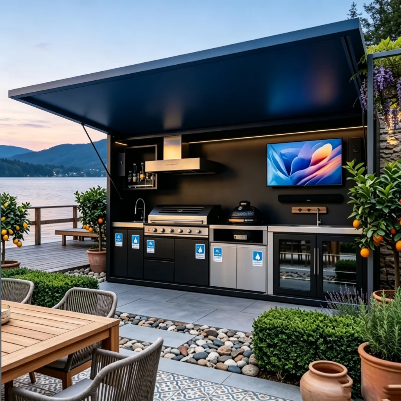Outdoor Kitchen Two Sides Unit Customized Waterproof Outdoor Kitchen for Modern Outdoor Kitchen Layout Ideas