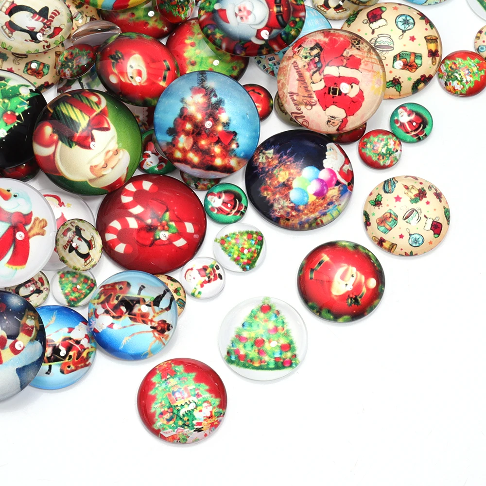 10pcs/lot Christmas Collection Flat Round Cabochon Beads Glass Cabochon Beads For Jewelry Making DIY Necklace Bracelet Accessory