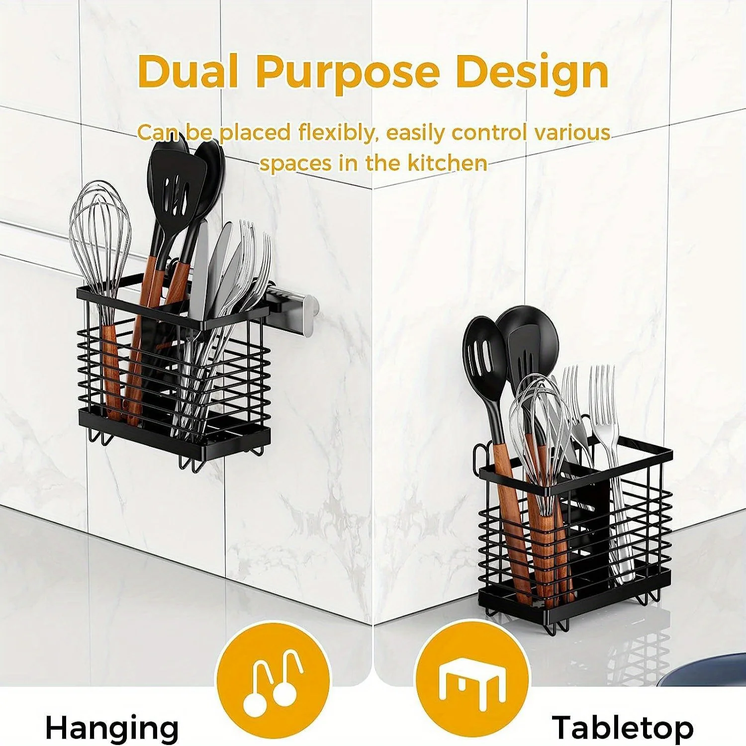 Clutter-Free Large Stainless Steel Kitchen Organizer - Spacious Cutlery & Utensil Holder With Drainage, Perfect For Countertop