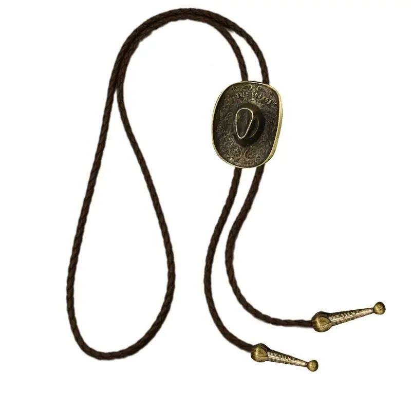 39BD Star geprägter Cowboyhut Anhänger Halskette Weiche Pu Cord Bolo Krawatten -Mode -Krawatte für Freizeit- und Party -Outfits