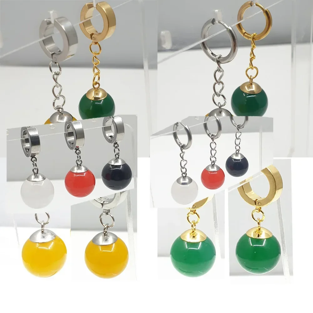 Boucles d'oreilles Dragon Ball Anime pour hommes et femmes, agate jaune et verte, perles rondes incrustées, clip d'oreille Goku, Halloween, fan de carnaval