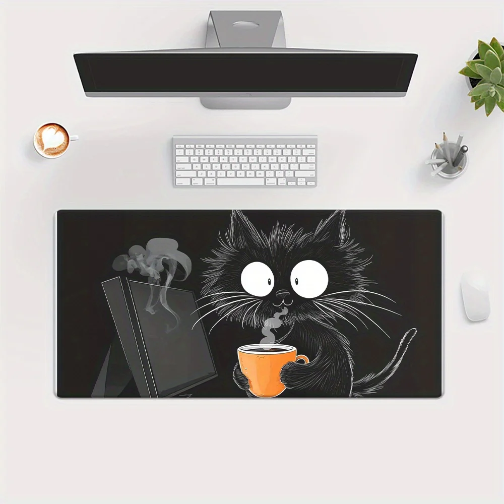 

The cute black cat with an orange cup design mouse pad has an anti-slip rubber base and is a durable office desktop pad.