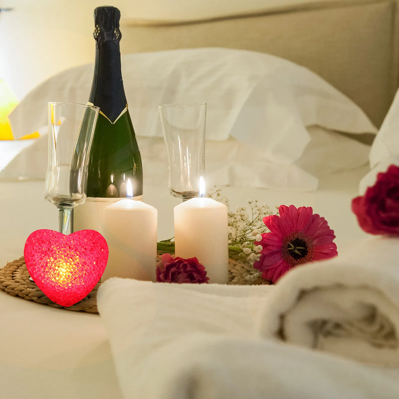 

8Cm Red Heart Shaped Night Light Led Romantic Glow Lamp For Valentine'S Day Bedroom Decor Portable 8Cm