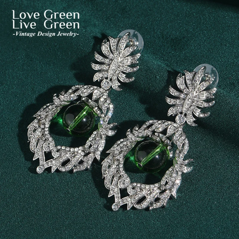 

Statement Large Green Earrings Luxury For Woman Cubic Zircon Silver Color Luxury Quality Jewelry Designer Stone Antique 2025 New