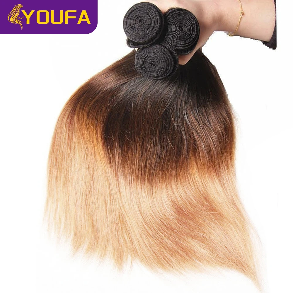 Ombre Blonde Human Hair Weave Bundles 1 Pc Lot 3 Tone 1B/4/27 Bone Straight Brazilian Pre Colored Human Hair Extension For Women