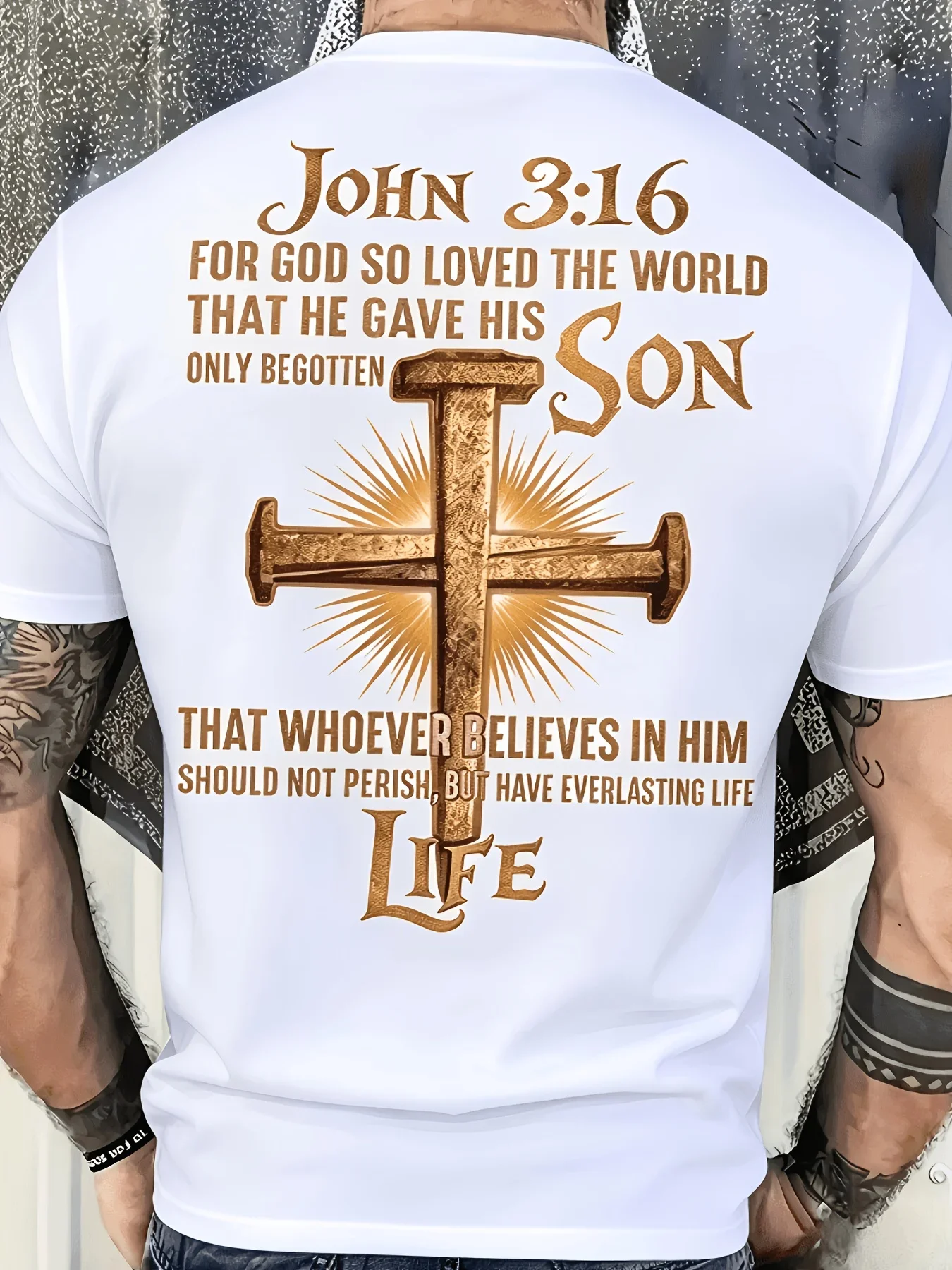 Men'S Christian John 3:16 Bible Verse T-Shirt - Cross & John 3:16 Verse Back Print, Soft Casual Church Wear, Inspirational Religious Gift for Believers, Short Sleeve Round Neck Tee, Machine Washable Faith Apparel (Black)