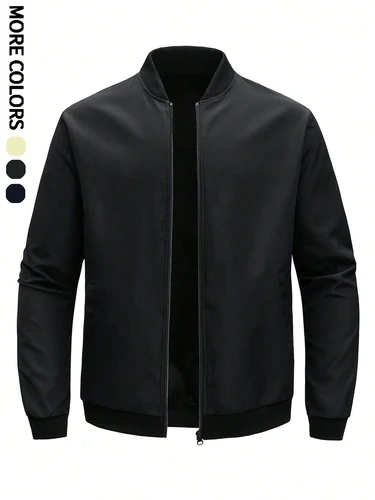 Chaqueta ligera lisa para hombre, parte superior con cuello alto para deportes al aire libre y ocio, chaqueta de béisbol con cremallera y dobladillo elástico, resistente al viento, tela cómoda y de alta calidad, adecuada para el hogar, ocio, ropa de trabajo para el trabajo, deportes al aire libre