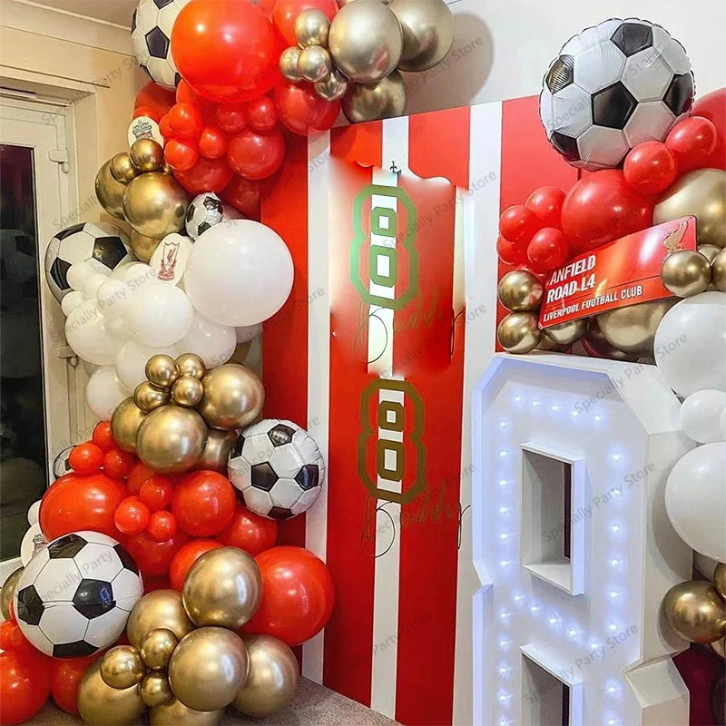 1set Red White Metal Gold Latex Balloon Arch Garland Kit Football Foil Balloons Boys Birthday Soccer Party Decor Supplies Globos