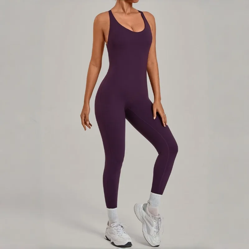 

Women's Seamless Yoga Jumpsuits Sports Fitness Hip-lifting Sleeveless Backless One-piece Workout Training Leggings Bodysuits