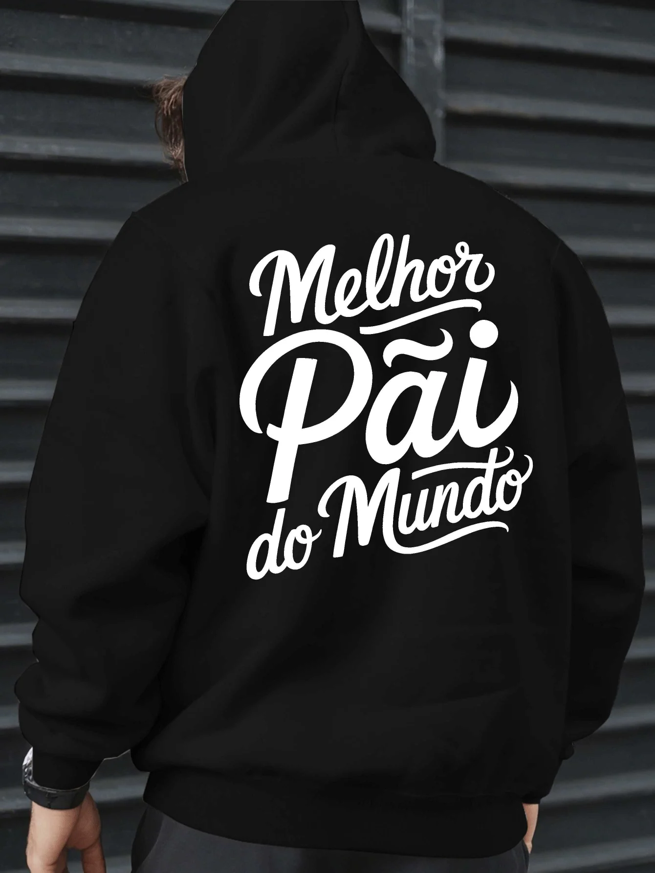 Father's Day Men's Hooded Sweatshirt - Artistic Script Text Print - Warmth for Daily Commemoration Basic Style