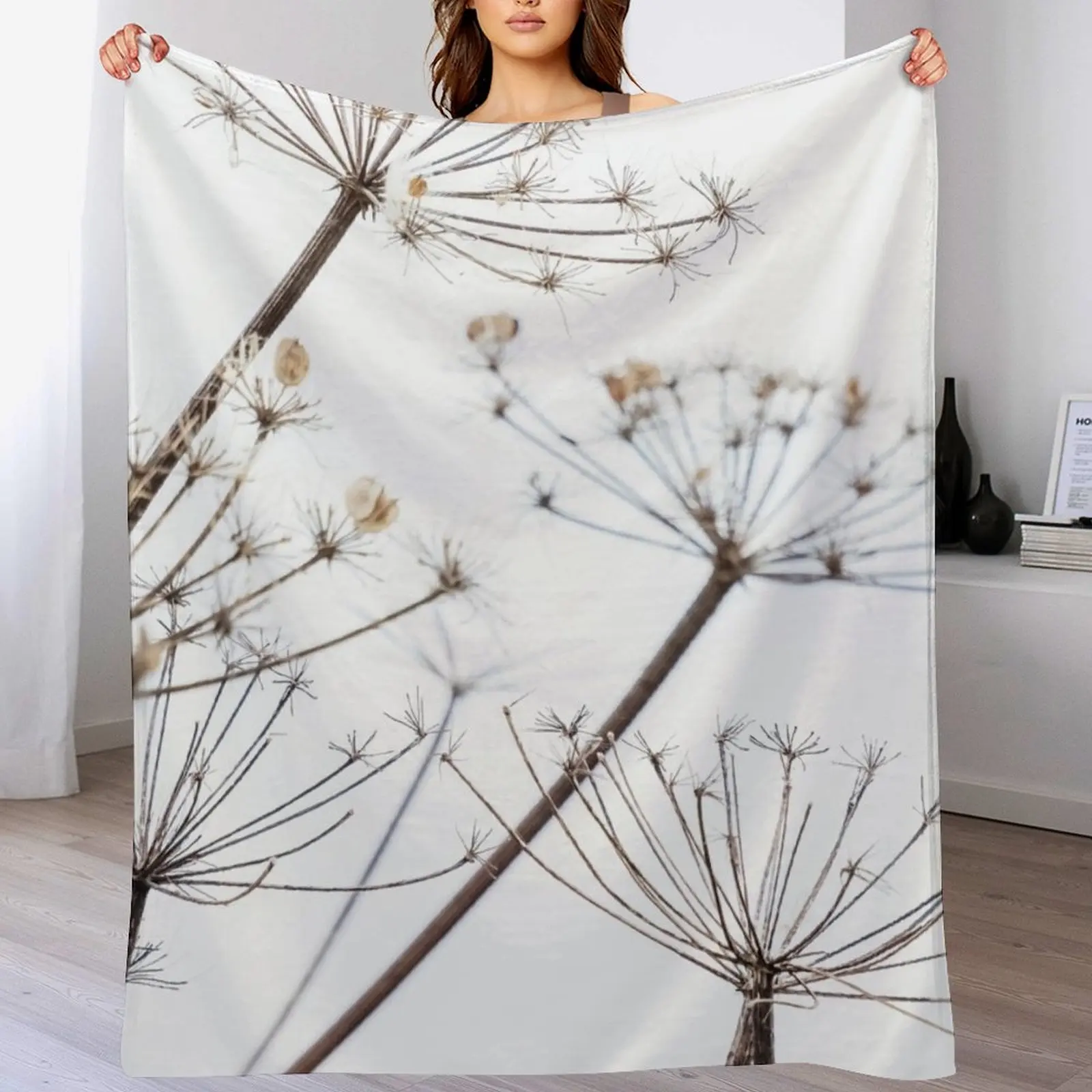 Dried Cow Parsley Seed Heads Throw Blanket Flannel Fabric Flannel Luxury Brand Quilt Blankets