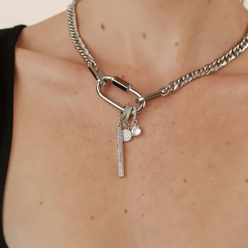 Waterproof Jewelry Tarnish Free 18K Gold Plated Stainless Steel Two Tone Chunky Charm Necklace for Women Cuban Chains Choker