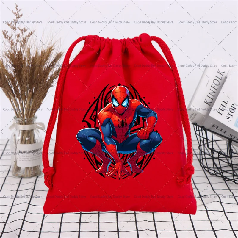 Children Anime Cute Storage Pouch Accessories sSpider Boys Cartoon Cotton Drawstring Bag for Kids Boy Girl Handbags Gifts 2026