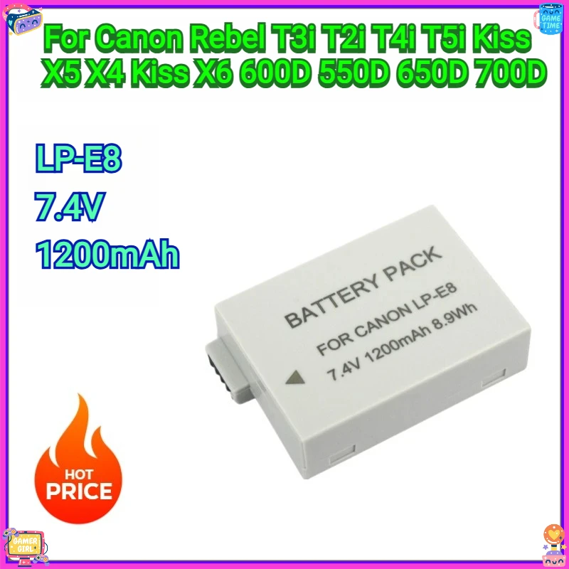 

NEW LP-E8 Replacement Battery 1200mAh for Canon Rebel T3i T2i T4i T5i Kiss X5 X4 Kiss X6 600D 550D 650D 700D Digital Camera