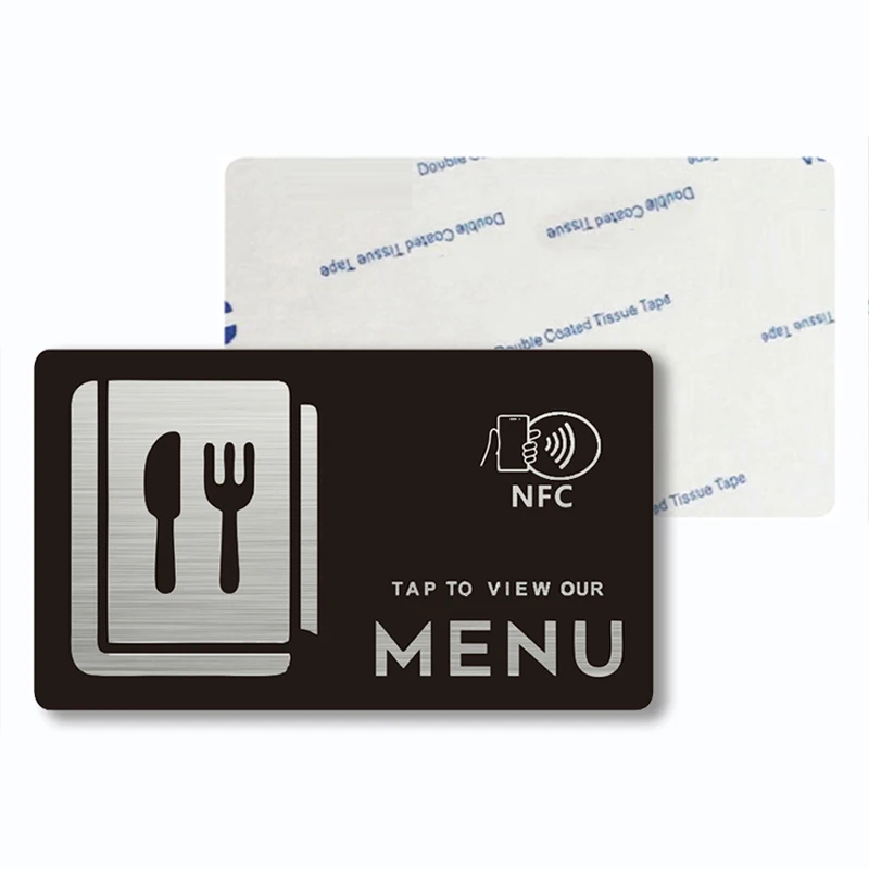 Menu Google Review Instagram WhatsApp NFC Card Silver Brushed Effect Ahesive on the Back