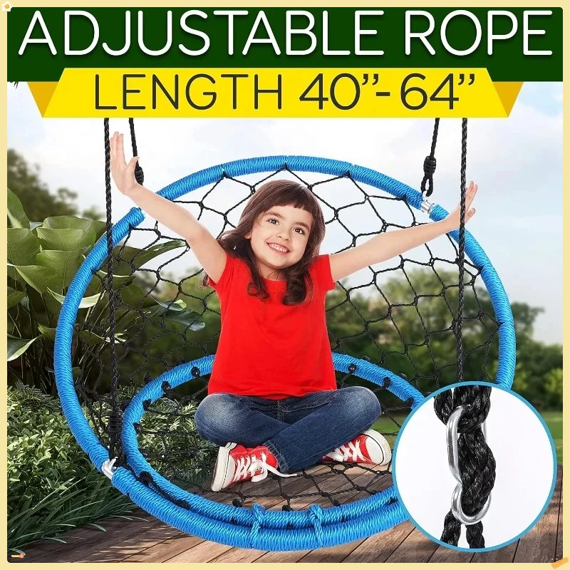أرجوحة مقعد شبكية معلقة - أرجوحة صحن مستديرة مقاس 35.5 بوصة للأطفال، حديقة ساحة داخلية وخارجية، للأشجار ومجموعات التأرجح