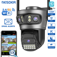 BESDER 15MP Wifi IP Camera PTZ Three Screen 180° Wide Angle Auto Tracking 5X Digital Zoom 8MP Security Protection O-Kam Pro APP